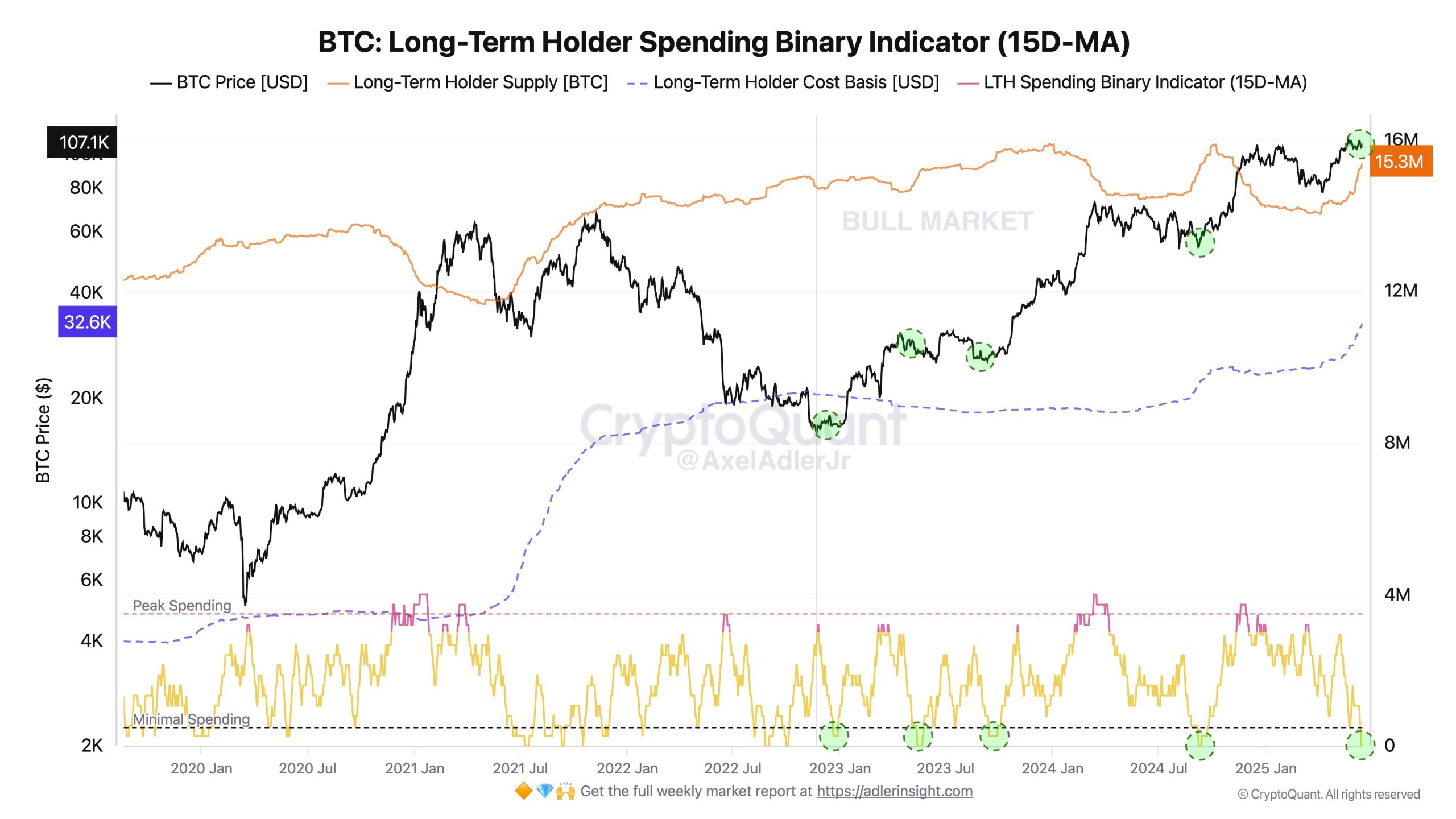 Bitcoin: long-term holder spending binary